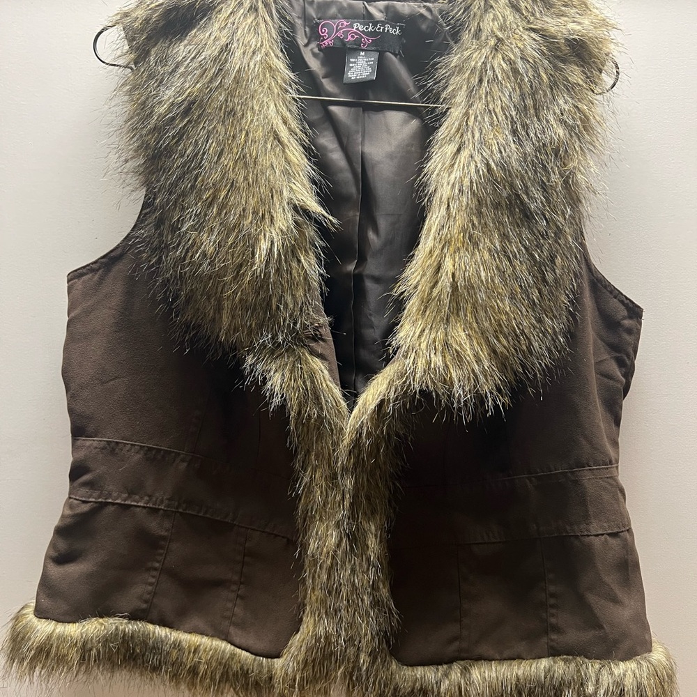 Brown Suede with Faux Fur Trim Vest